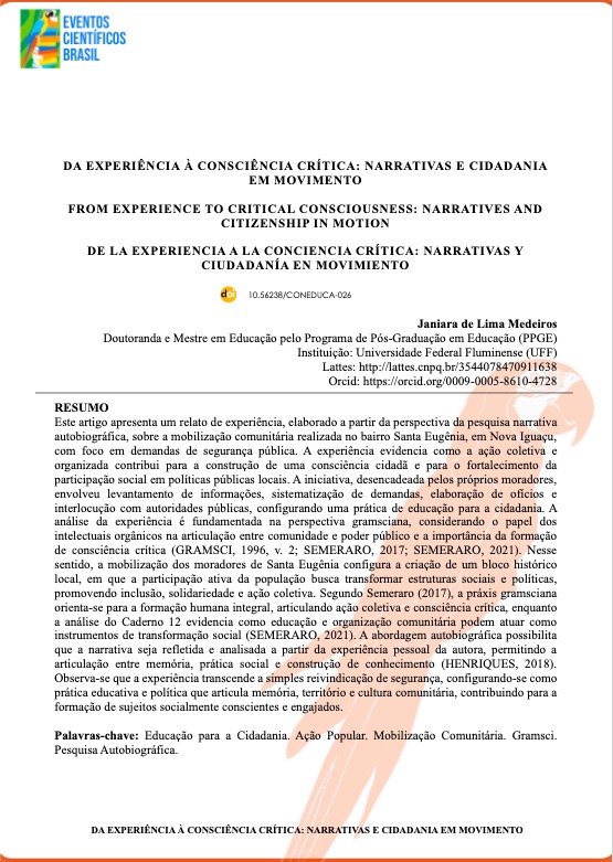 Da experiência à consciência crítica: narrativas e cidadania em movimento